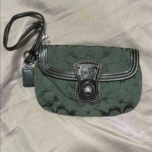 Coach Dark Green Wristlet with Black Accents